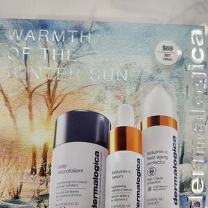 dermalogica skincare trio in white and gold accents